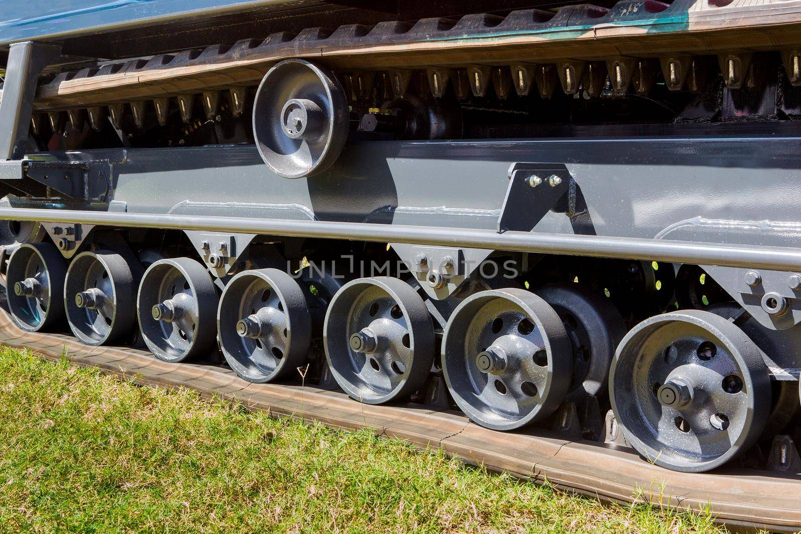 Modern tractor on modern agricultural machinery.