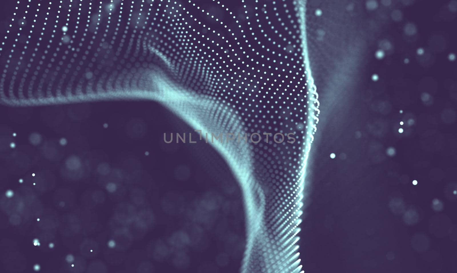 Abstract futuristic illustration of polygonal surface. Low poly shape with connecting dots and lines on dark background. 3D rendering
