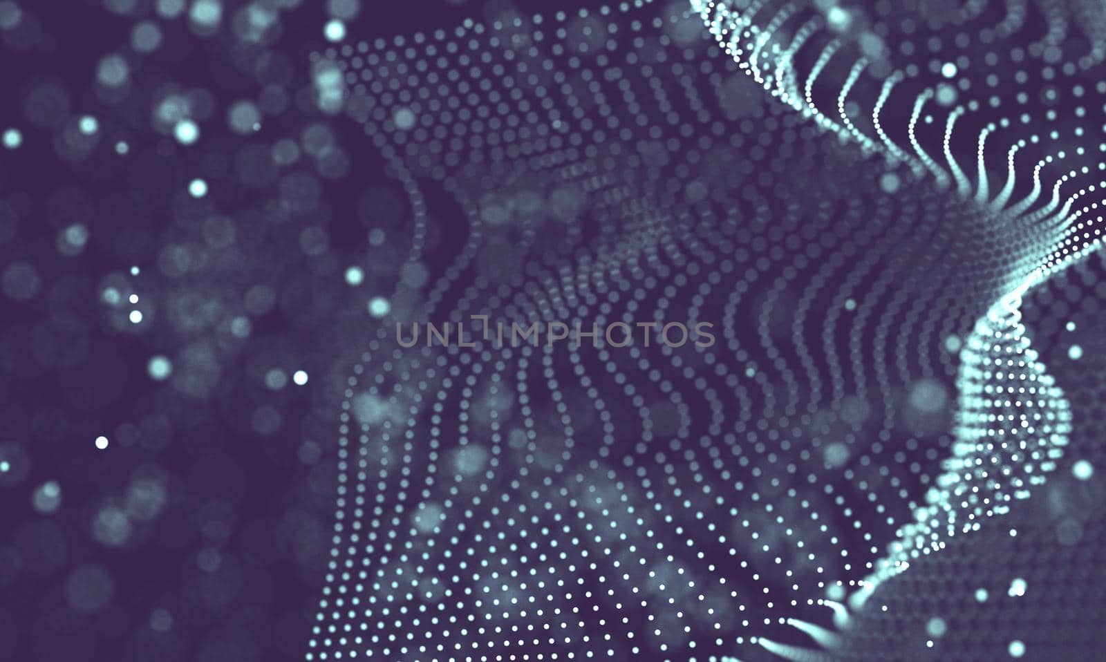 Abstract futuristic illustration of polygonal surface. Low poly shape with connecting dots and lines on dark background. 3D rendering