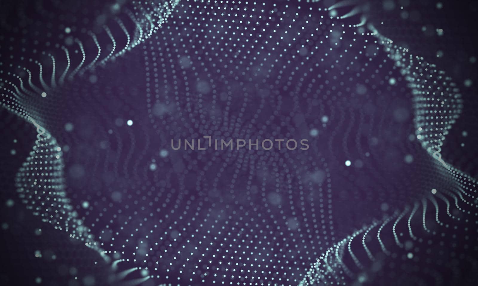 Abstract futuristic illustration of polygonal surface. Low poly shape with connecting dots and lines on dark background. 3D rendering