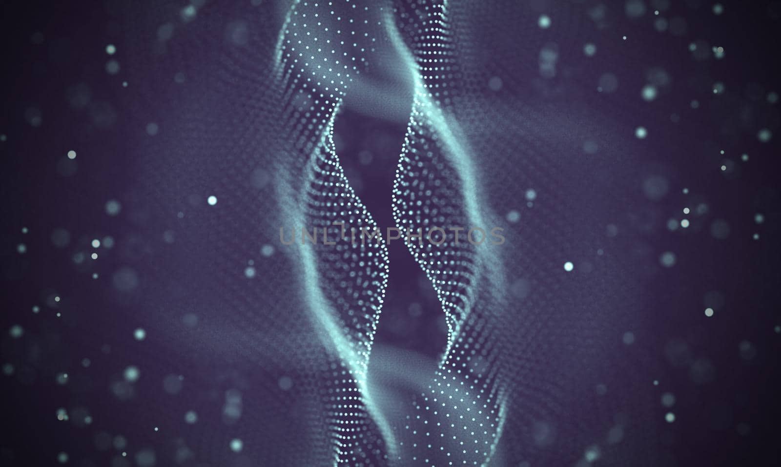 Abstract futuristic illustration of polygonal surface. Low poly shape with connecting dots and lines on dark background. 3D rendering