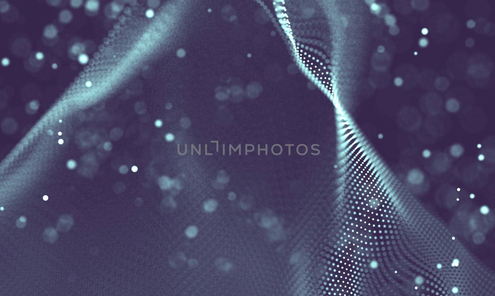 Abstract futuristic illustration of polygonal surface. Low poly shape with connecting dots and lines on dark background. 3D rendering