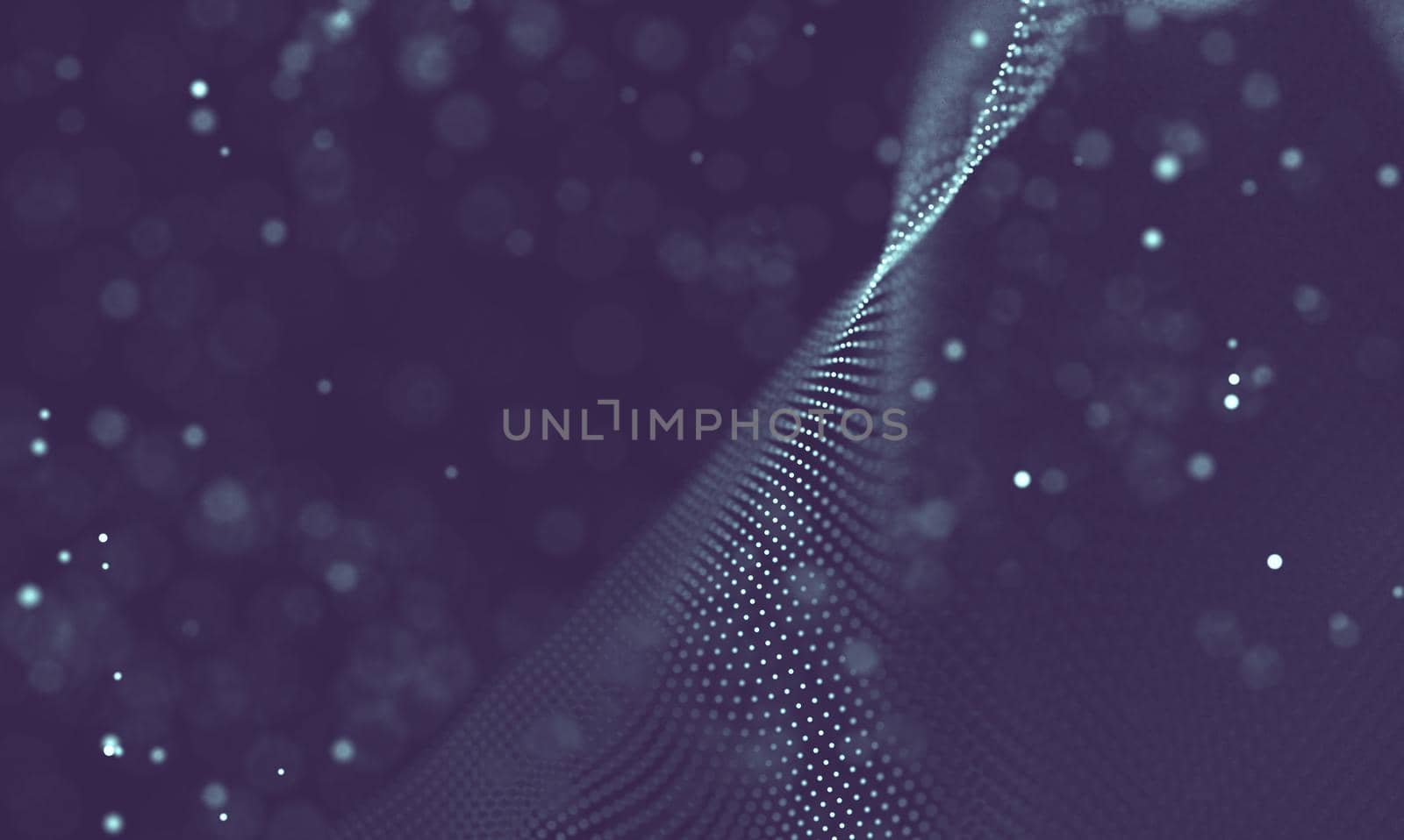 Abstract futuristic illustration of polygonal surface. Low poly shape with connecting dots and lines on dark background. 3D rendering