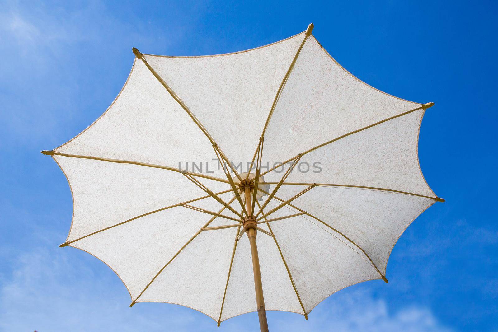 White umbrella with sky