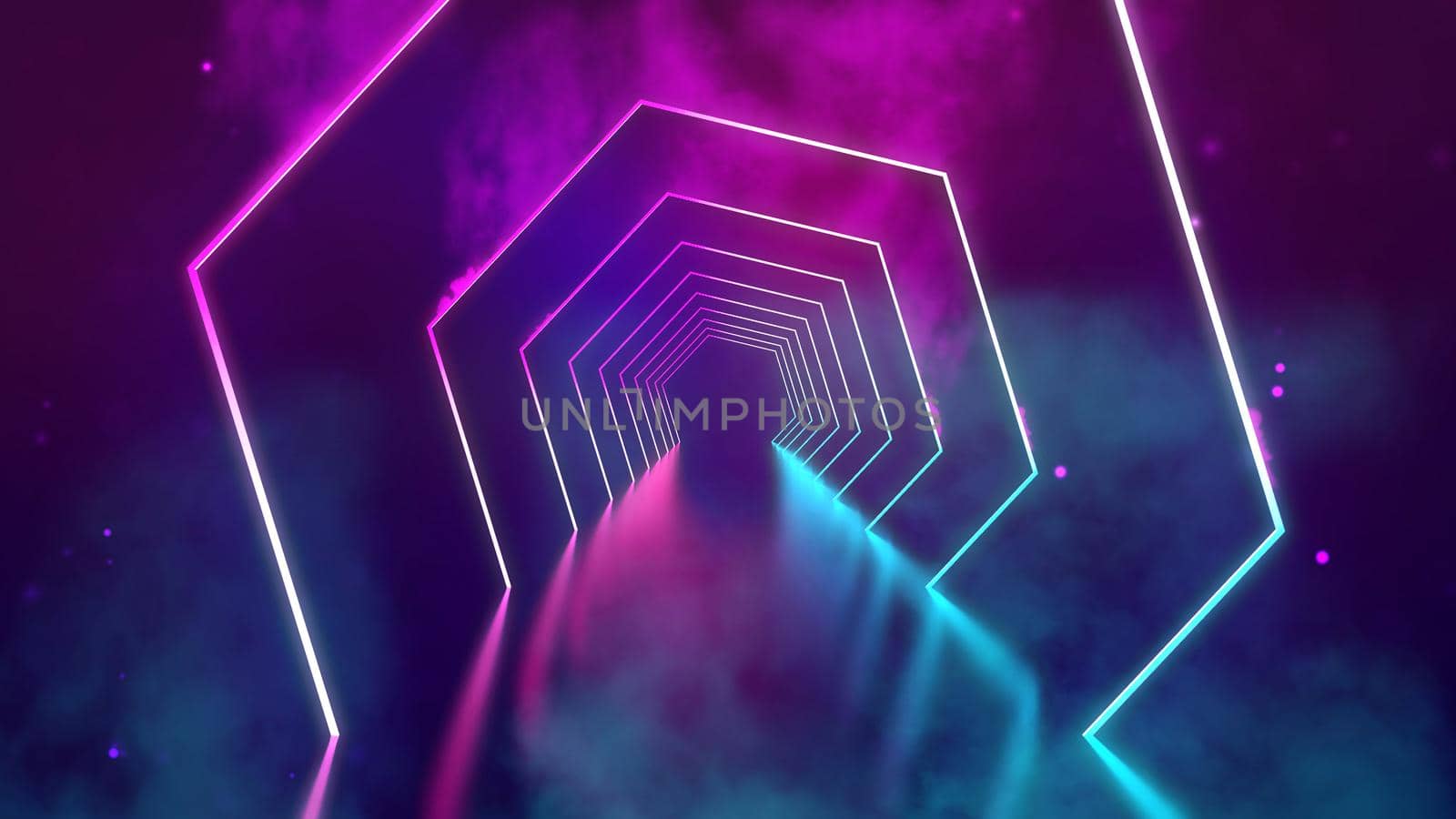 Room with neon lights. Ultraviolet abstract background with neon corridor. 3d technology background. Color illuminated interior with led rays and lasers futuristic.