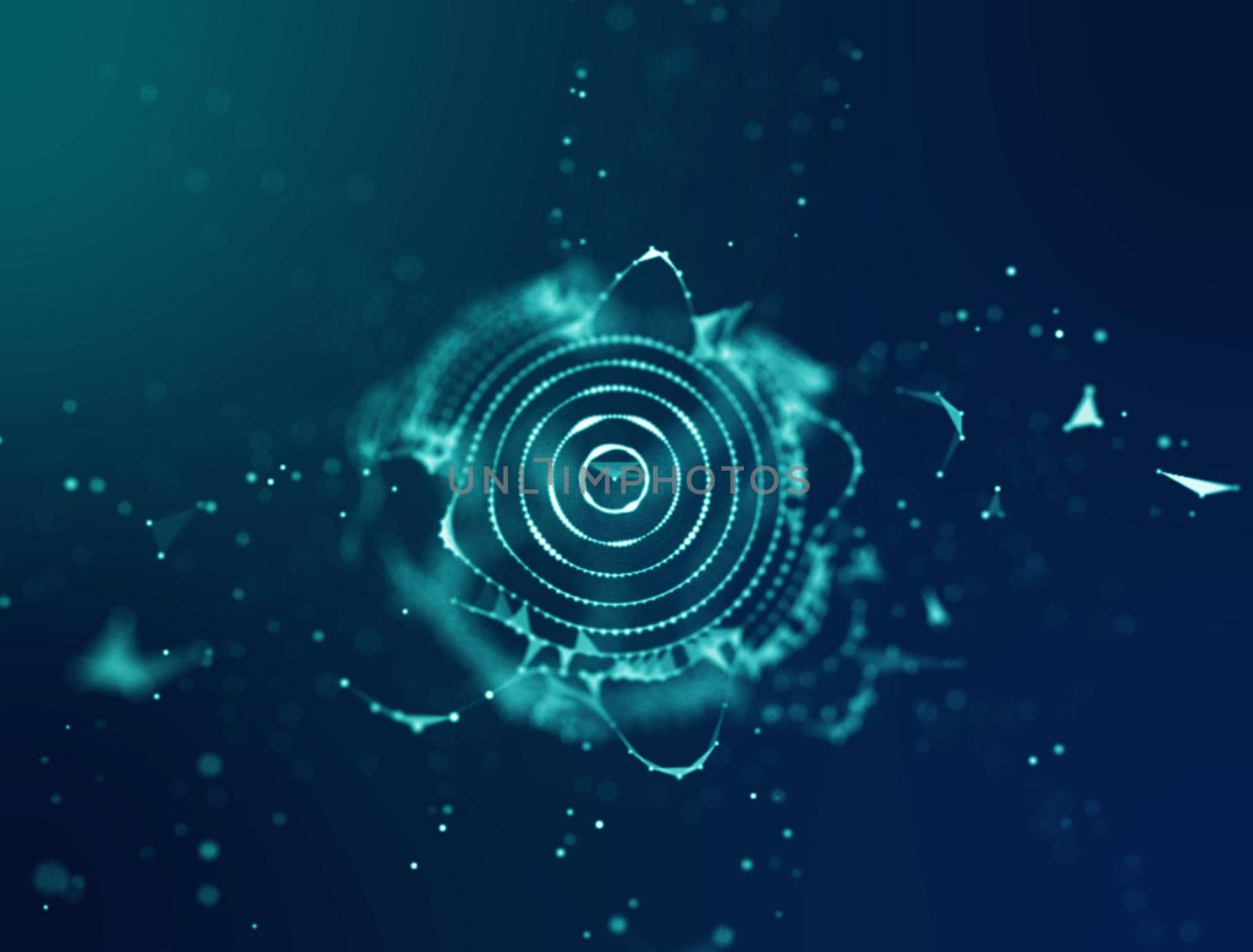 Abstract 3d Illuminated distorted Mesh Sphere . Neon Sign . Futuristic Technology HUD Element . Elegant Abstract Destroyed Sphere . Big data visualization .