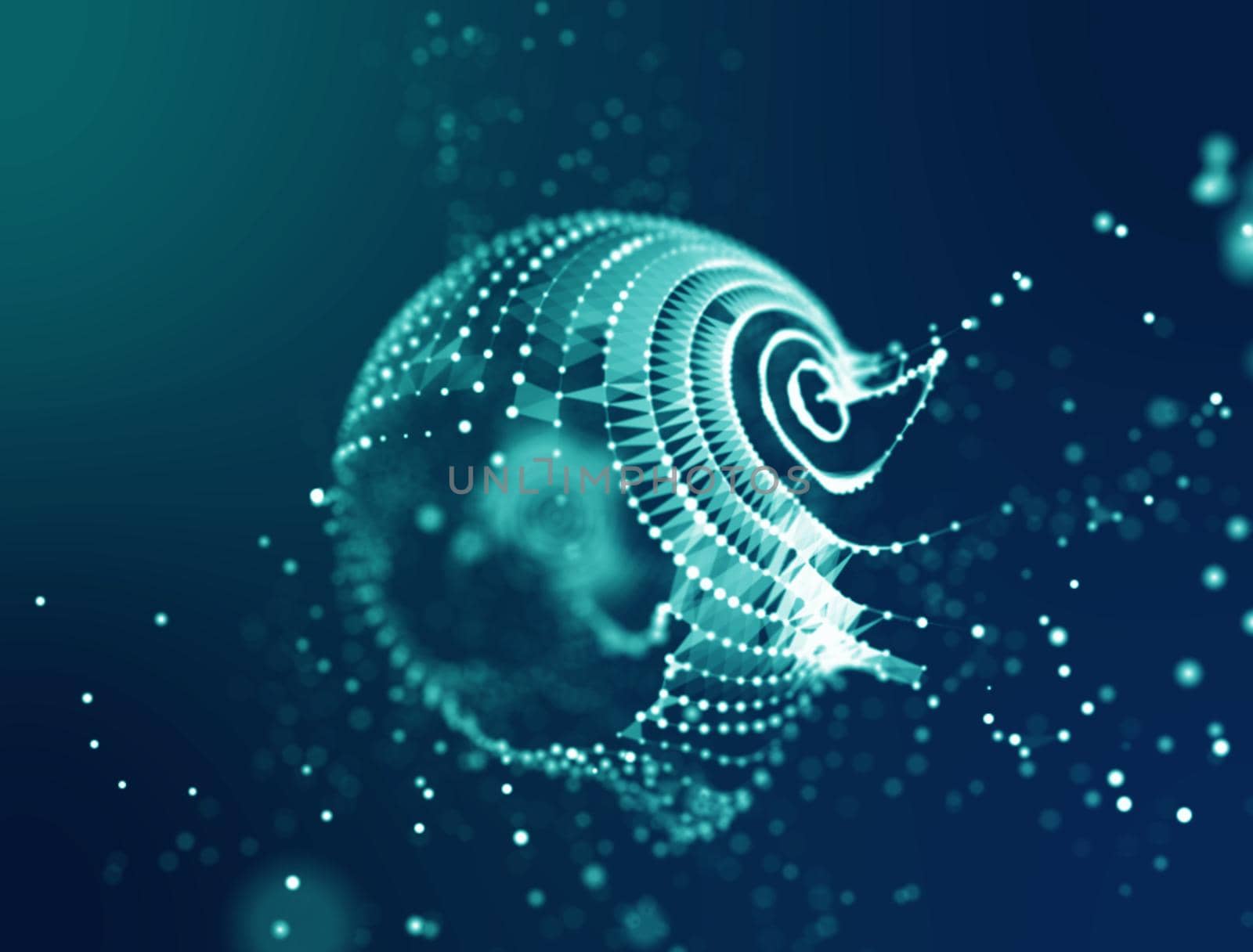 Abstract 3d Illuminated distorted Mesh Sphere . Neon Sign . Futuristic Technology HUD Element . Elegant Abstract Destroyed Sphere . Big data visualization .