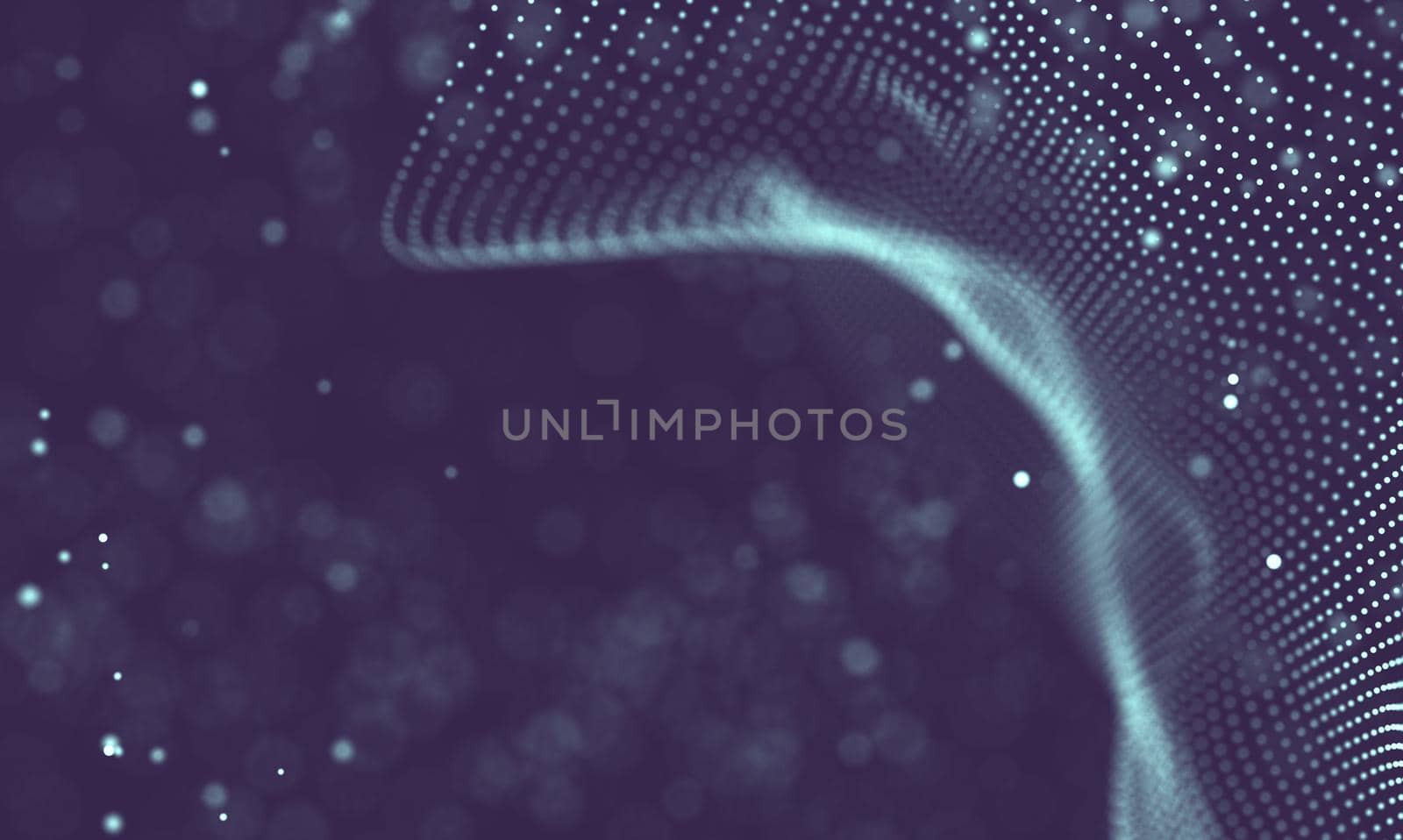Abstract futuristic illustration of polygonal surface. Low poly shape with connecting dots and lines on dark background. 3D rendering