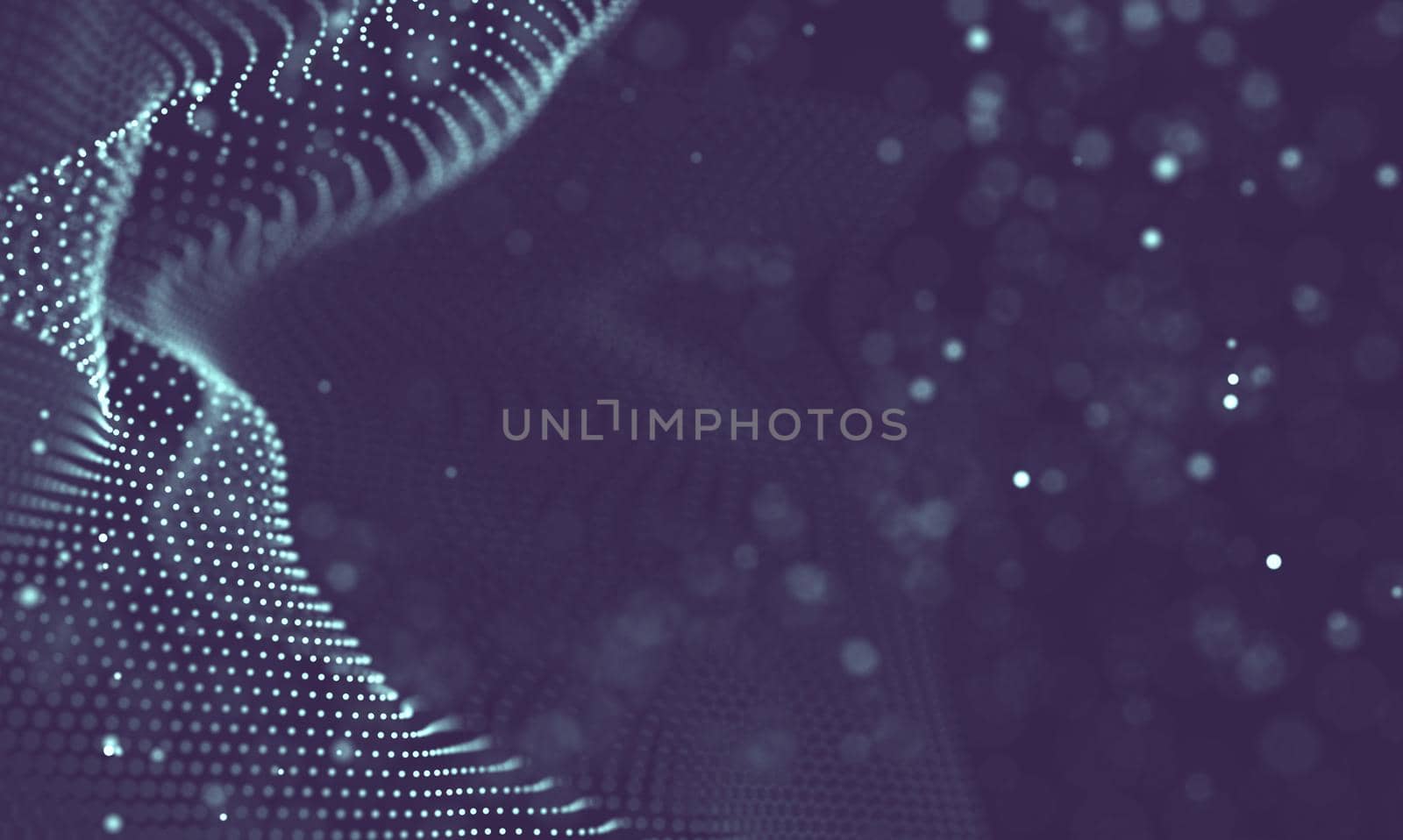 Abstract futuristic illustration of polygonal surface. Low poly shape with connecting dots and lines on dark background. 3D rendering
