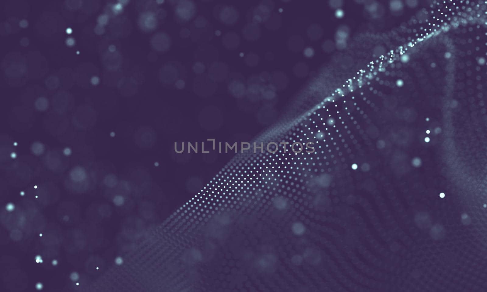 Abstract futuristic illustration of polygonal surface. Low poly shape with connecting dots and lines on dark background. 3D rendering