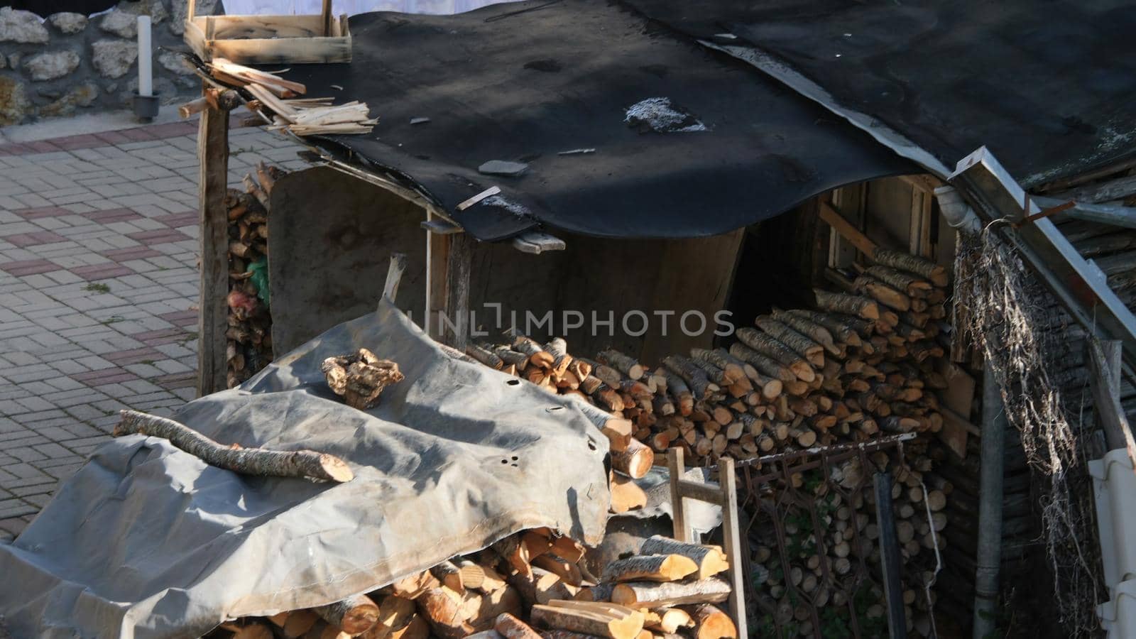 Pile Of Chopped Fire Wood Prepared For Winter