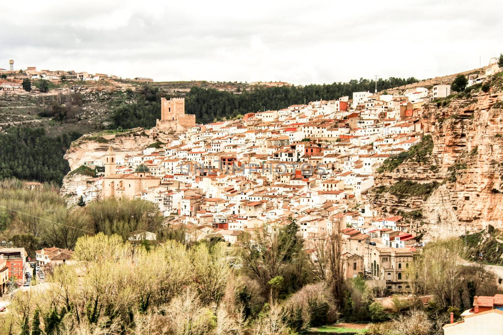 Beautiful Overview of alcalá de Jucar in the morning in Castile-La Mancha, Spain