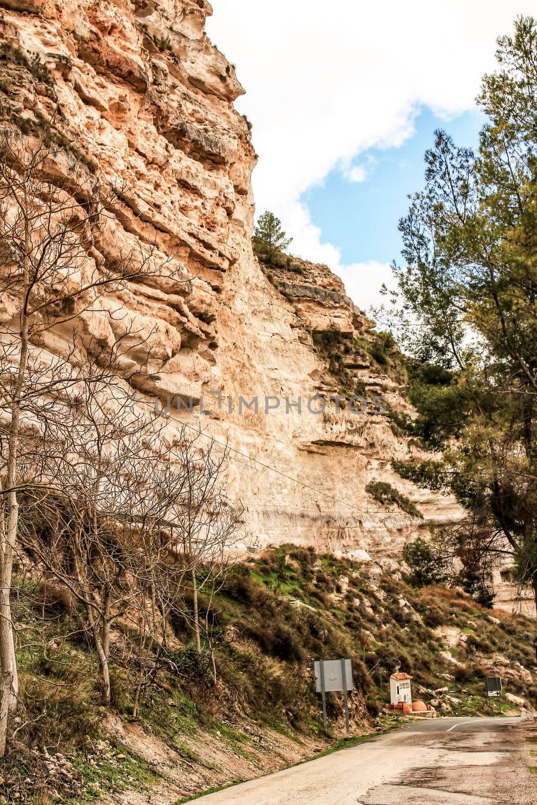 Cave houses in Jorquer village mountain range in Castile-La Mancha, Spain
