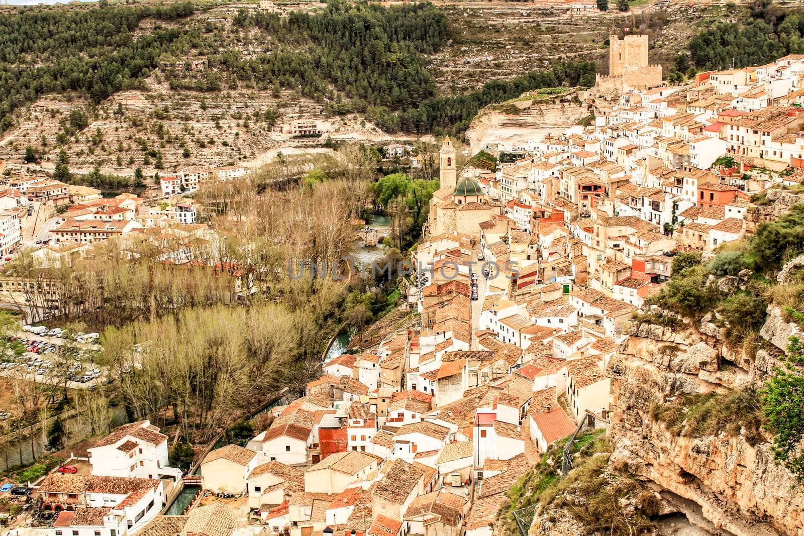 Beautiful Overview of alcalá de Jucar in the morning in Castile-La Mancha, Spain