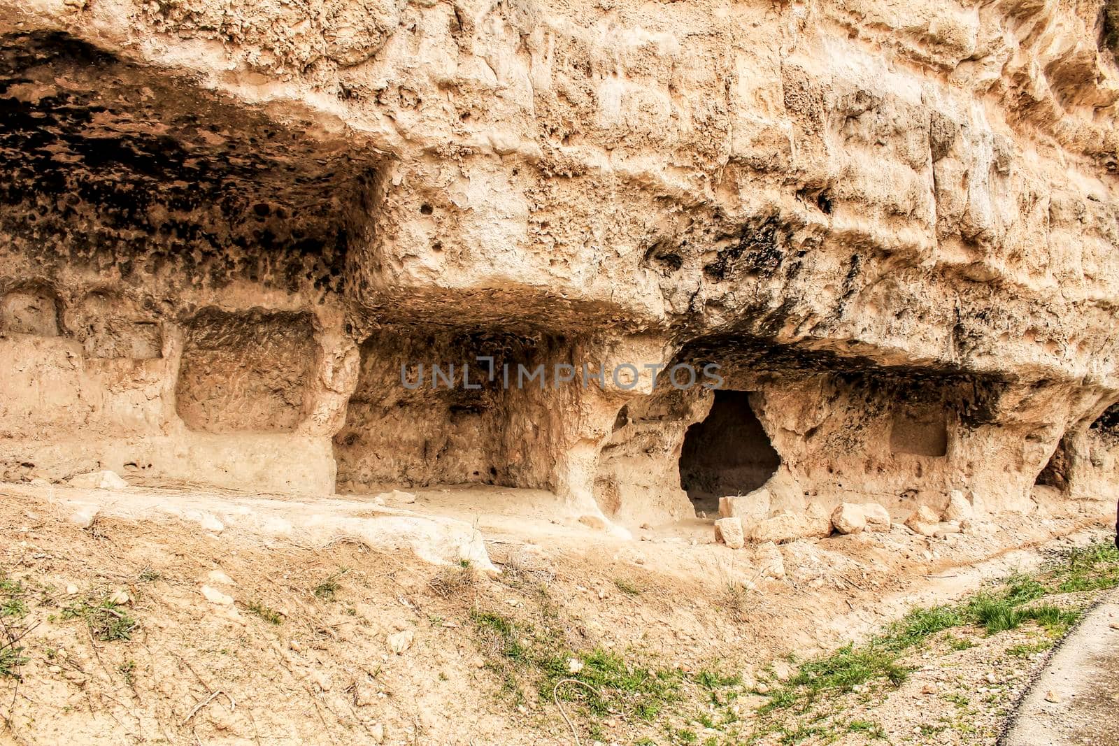 Cave houses in Jorquer village mountain range in Castile-La Mancha, Spain