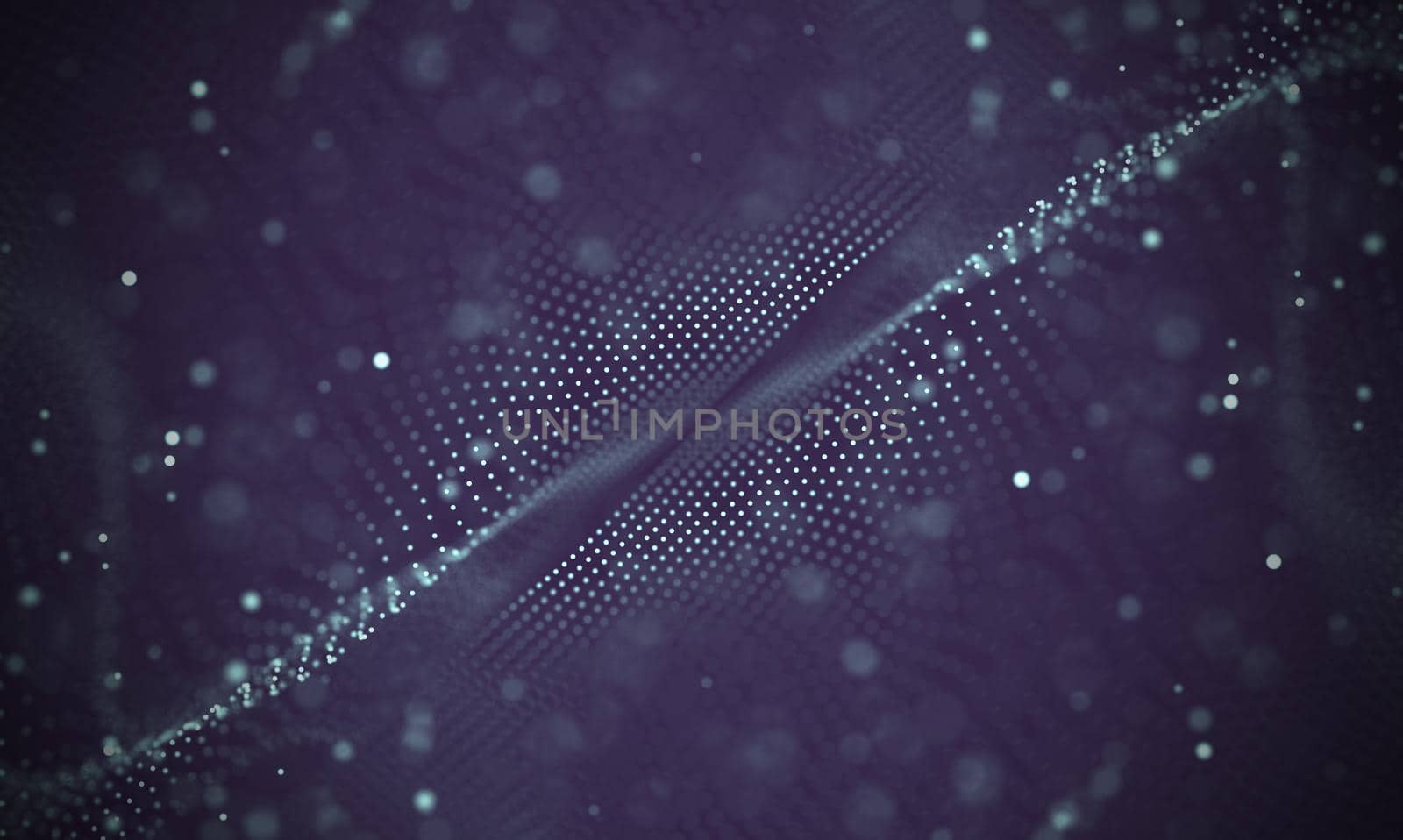 Abstract futuristic illustration of polygonal surface. Low poly shape with connecting dots and lines on dark background. 3D rendering