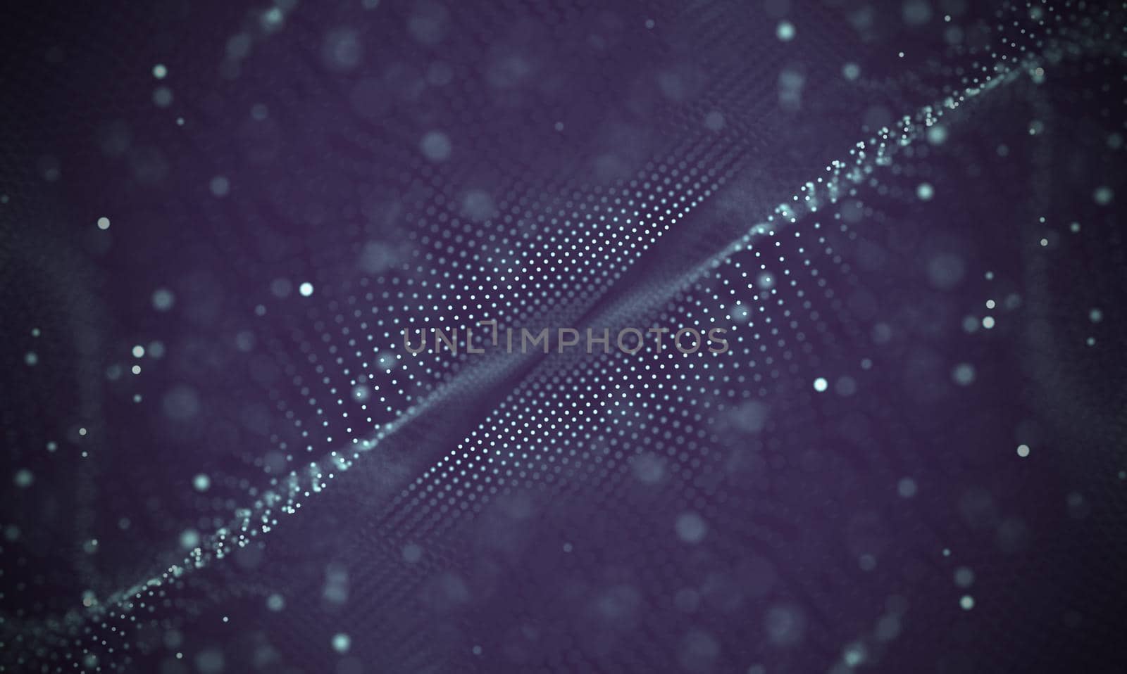 Abstract futuristic illustration of polygonal surface. Low poly shape with connecting dots and lines on dark background. 3D rendering