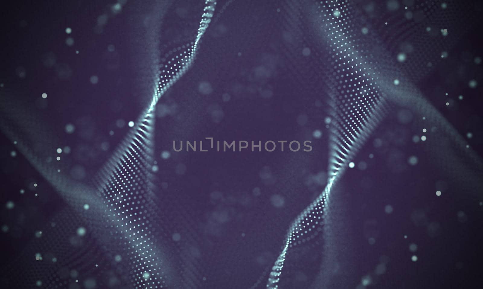 Abstract futuristic illustration of polygonal surface. Low poly shape with connecting dots and lines on dark background. 3D rendering