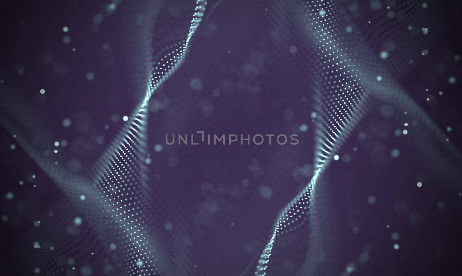 Abstract futuristic illustration of polygonal surface. Low poly shape with connecting dots and lines on dark background. 3D rendering