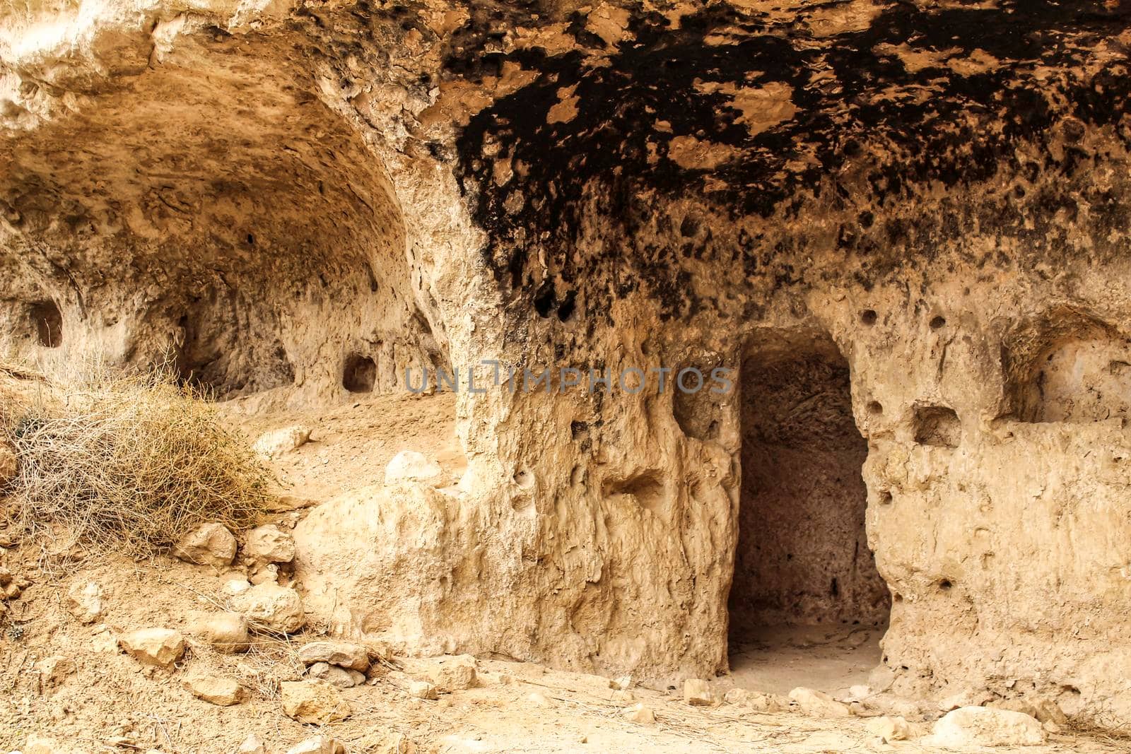 Cave houses in Jorquer village mountain range in Castile-La Mancha, Spain
