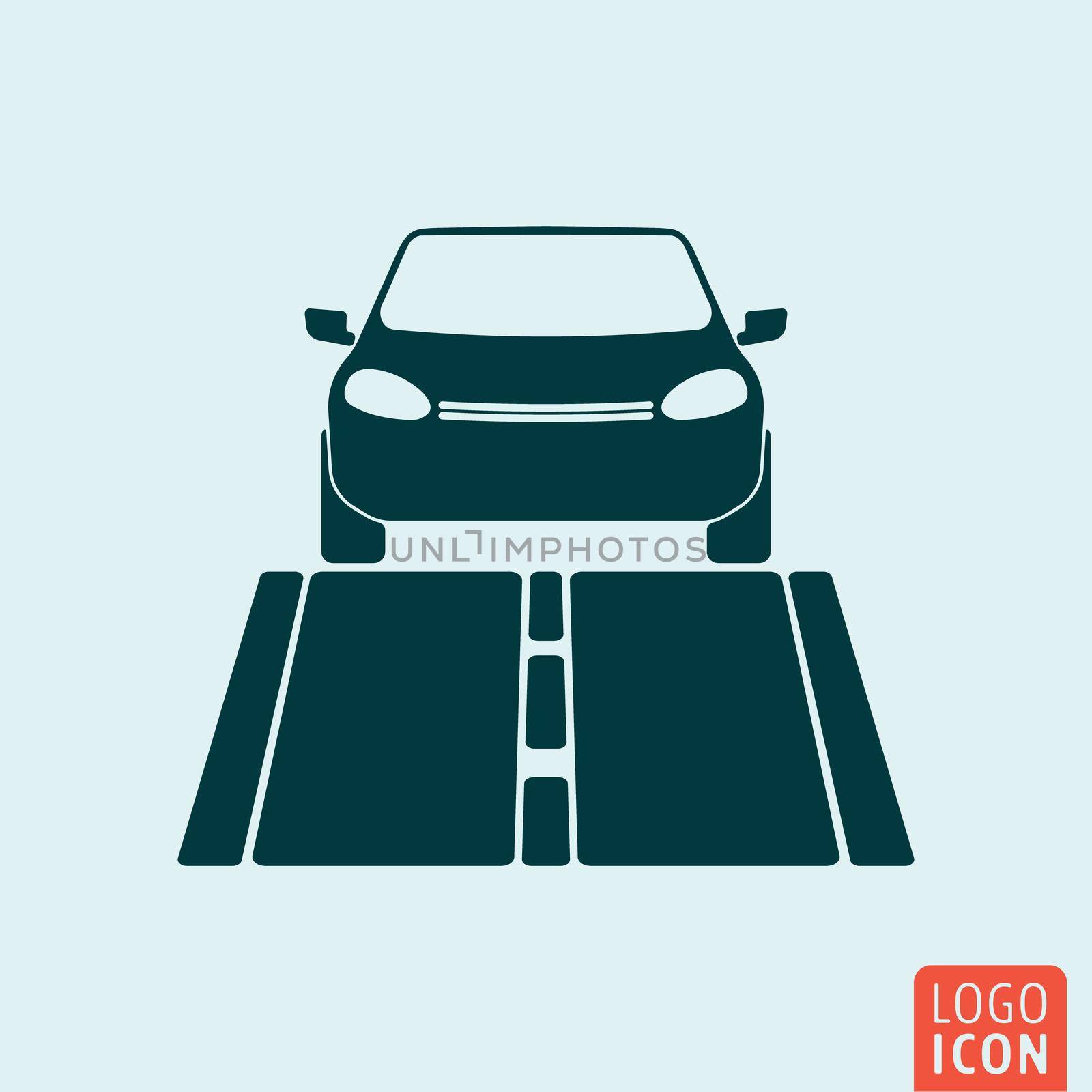 Car icon isolated. Car on the road, front view. Vector illustration