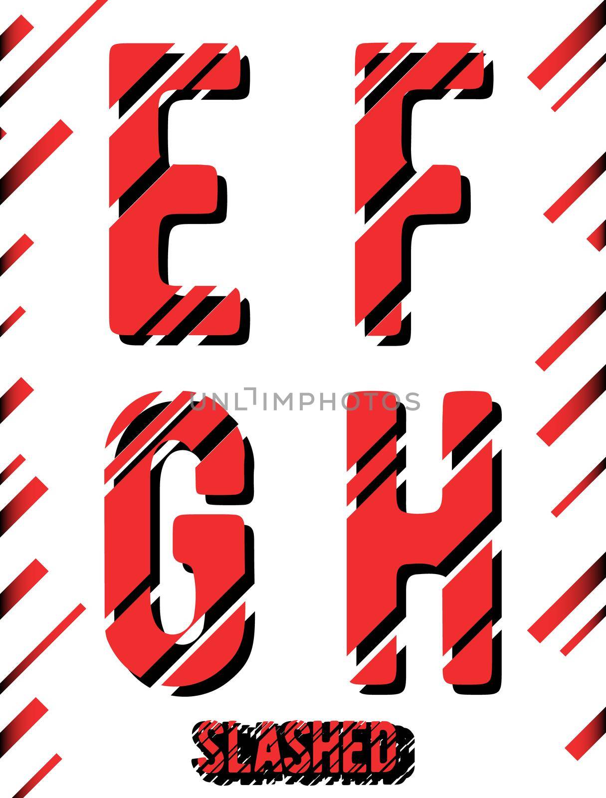 Alphabet font template. Set of letters E, F, G, H logo or icon. Slashed design. Vector illustration.