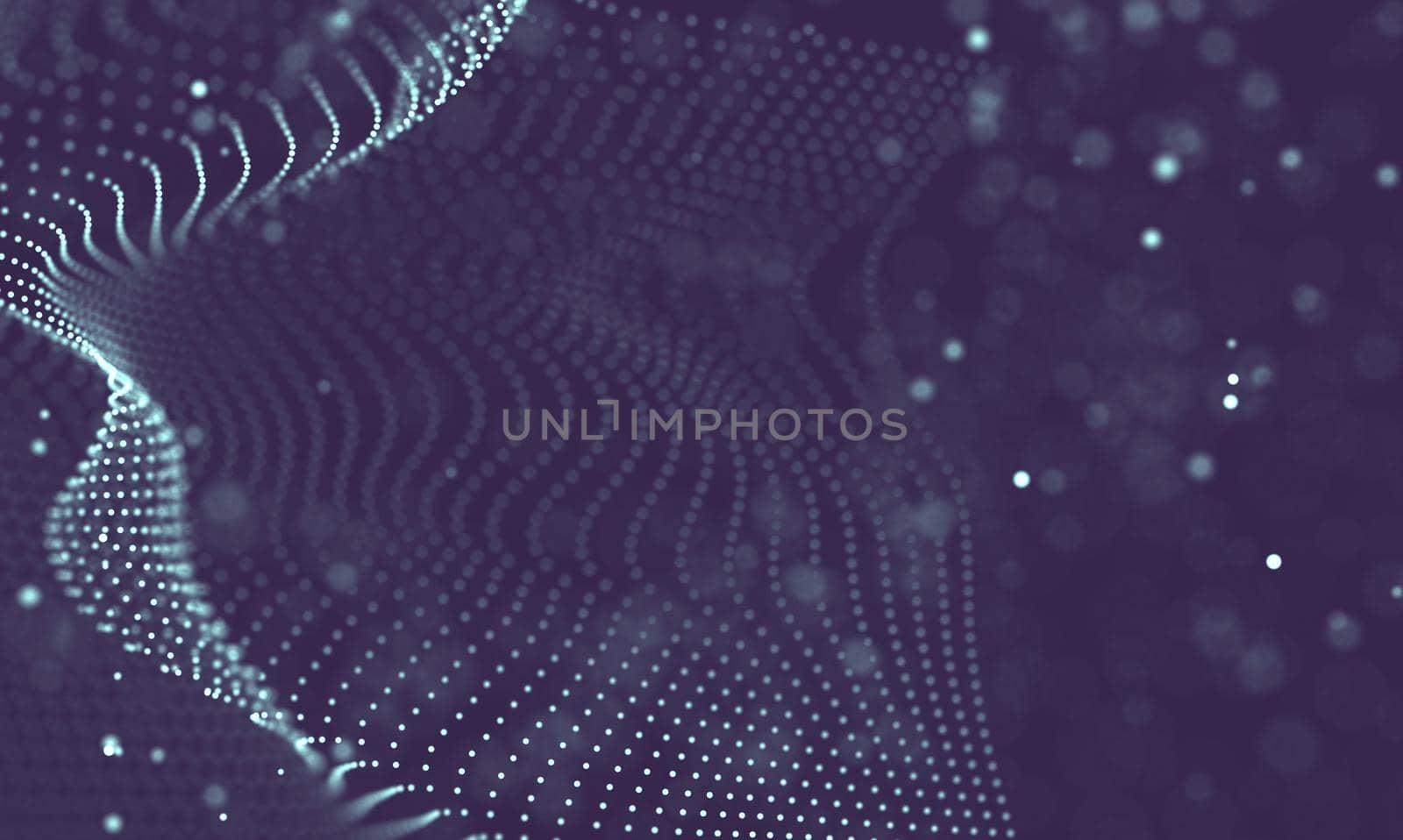 Abstract futuristic illustration of polygonal surface. Low poly shape with connecting dots and lines on dark background. 3D rendering