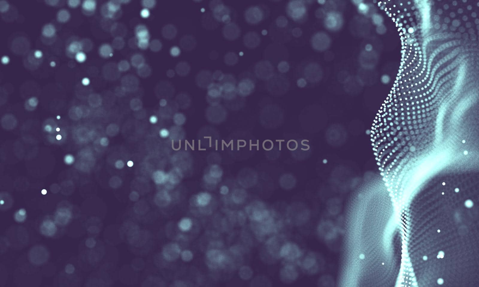 Abstract futuristic illustration of polygonal surface. Low poly shape with connecting dots and lines on dark background. 3D rendering