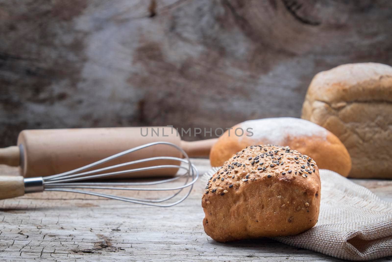 Bakery Bread on a Wooden Table. 