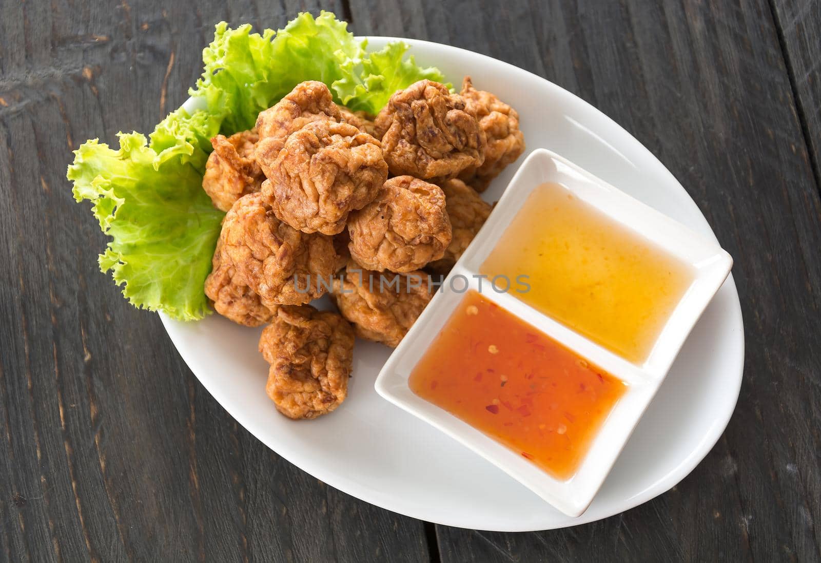 shrimp ball on wood background