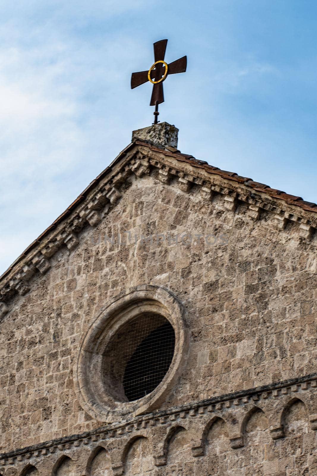 detail of the church of san francesco di terni tip of the roof and facade