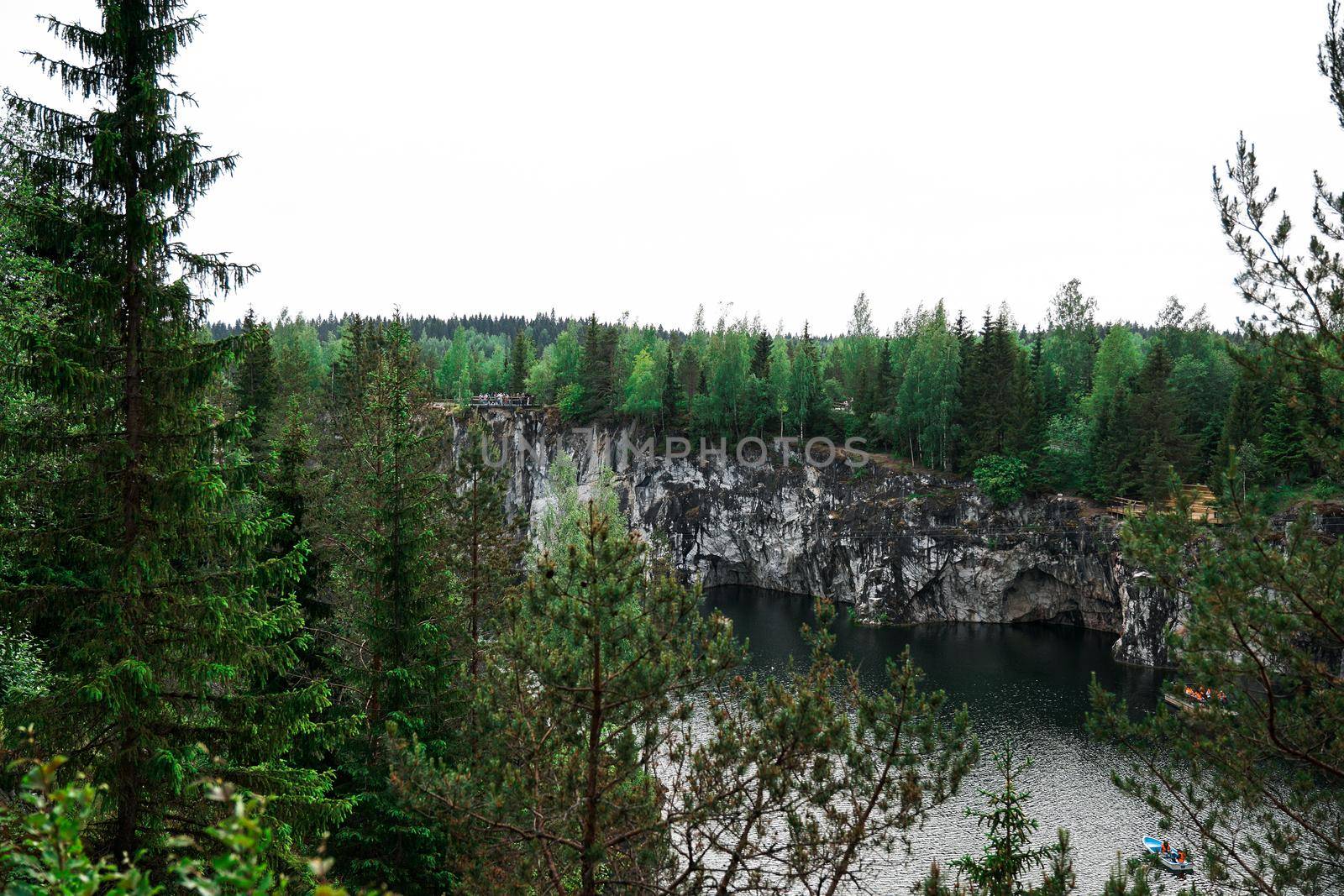 Ruskeala marble quarry, Karelia, Russia. Natural canyon and river in Karelia at summer