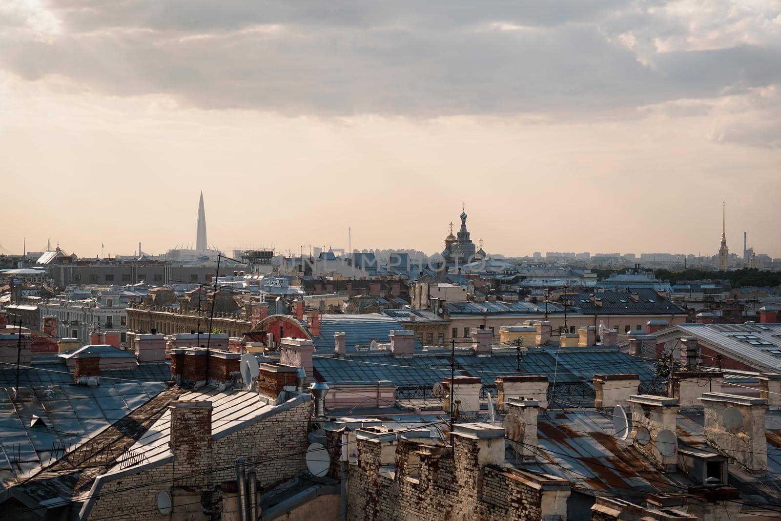 Cityscape view over the rooftops of St. Petersburg. View of the rooftops against the sky