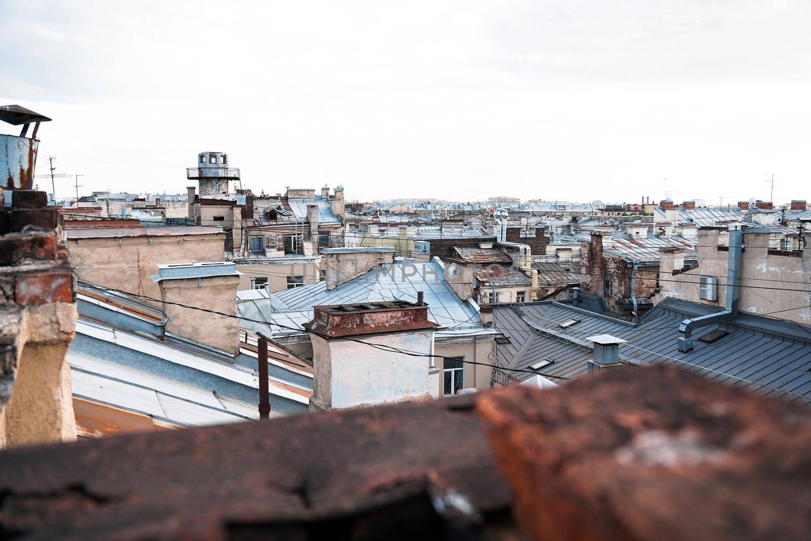 Cityscape view over the rooftops of St. Petersburg. View of the rooftops against the sky