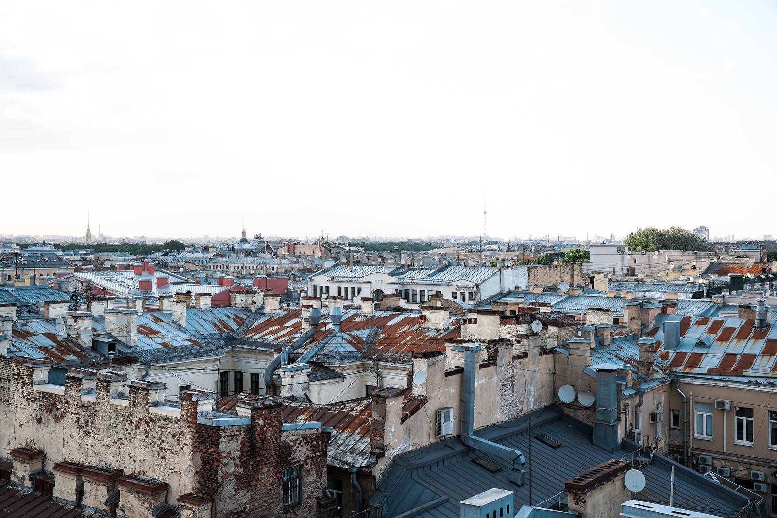 Cityscape view over the rooftops of St. Petersburg. View of the rooftops against the sky