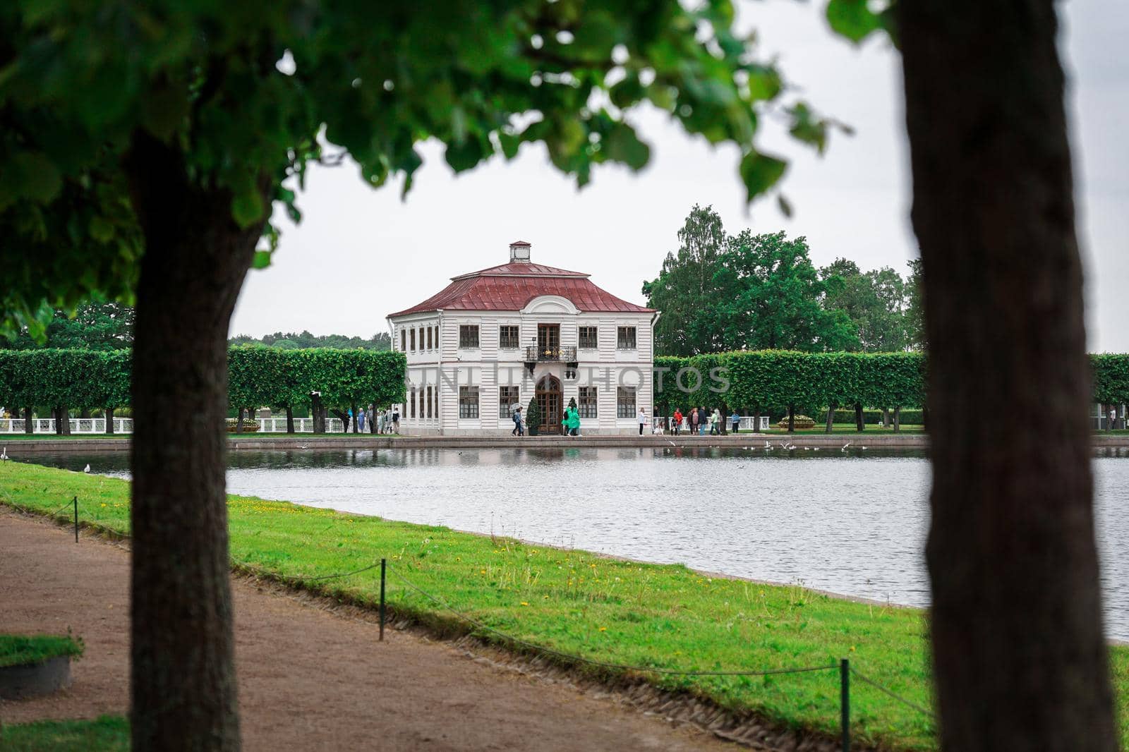 St. Petersburg, Russia. Marly palace in the Lower Park of Peterhof in St. Petersburg, Russia