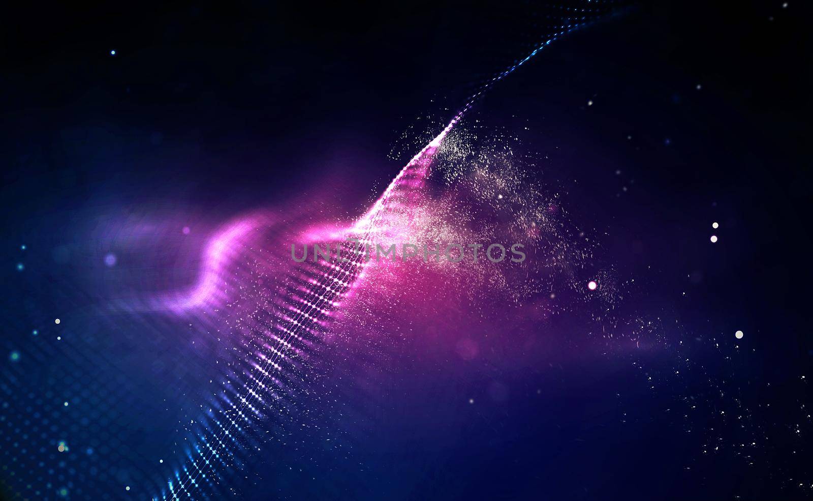 3d wave points fractal grid. Futuristic science infographic. Sound visualization