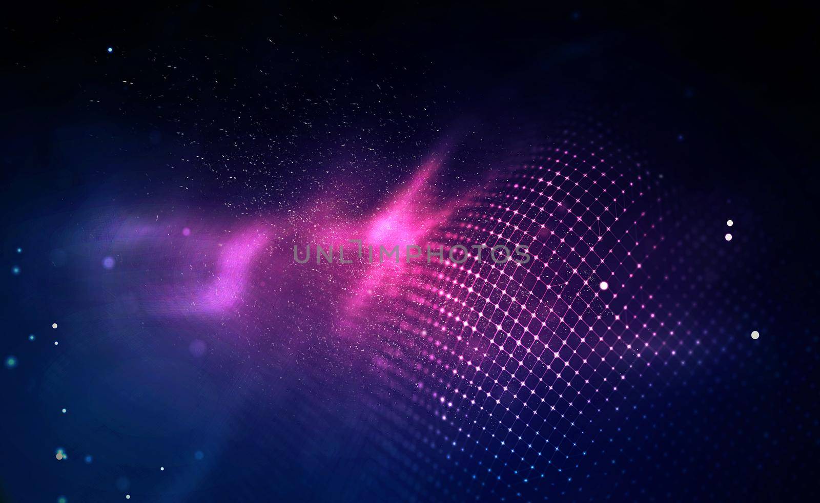 3d wave points fractal grid. Futuristic science infographic. Sound visualization