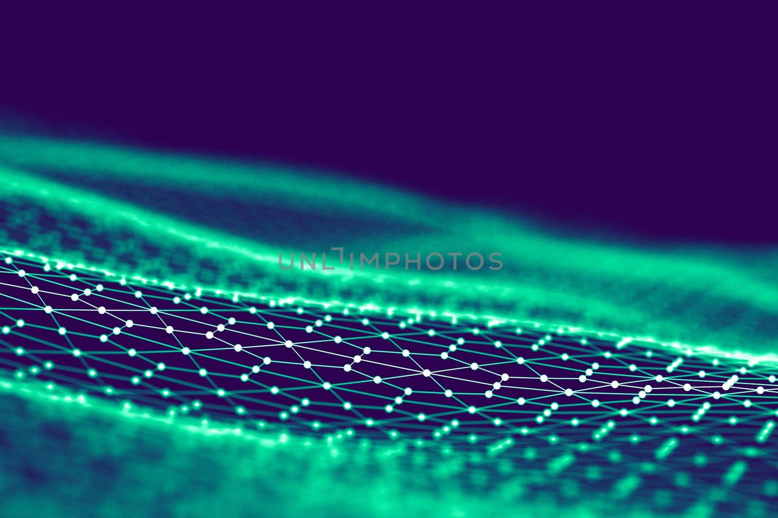 Network technology background. Futuristic tech blue background. Low poly 3d wire. Ai artificial intelligence. Scy fi space