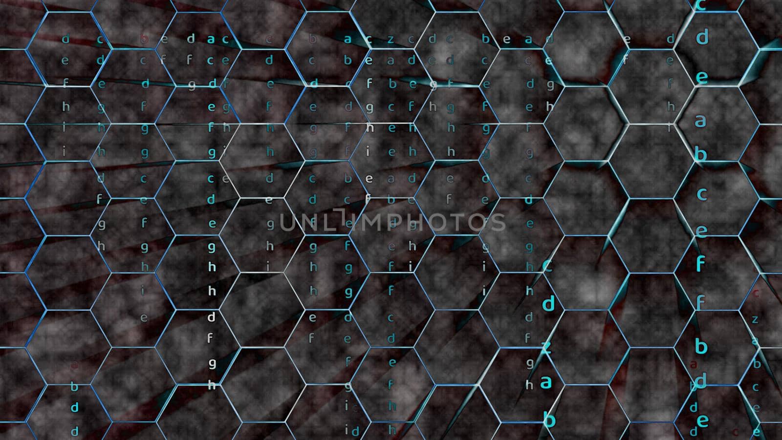 digital abstract hexagon dimension with matrix alphabet wire protection light burst on top right by Darkfox