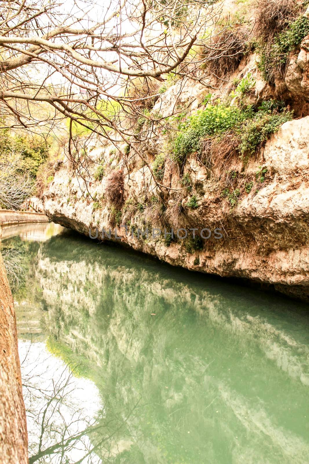 Water channel in Alcala del Jucar and vegetation