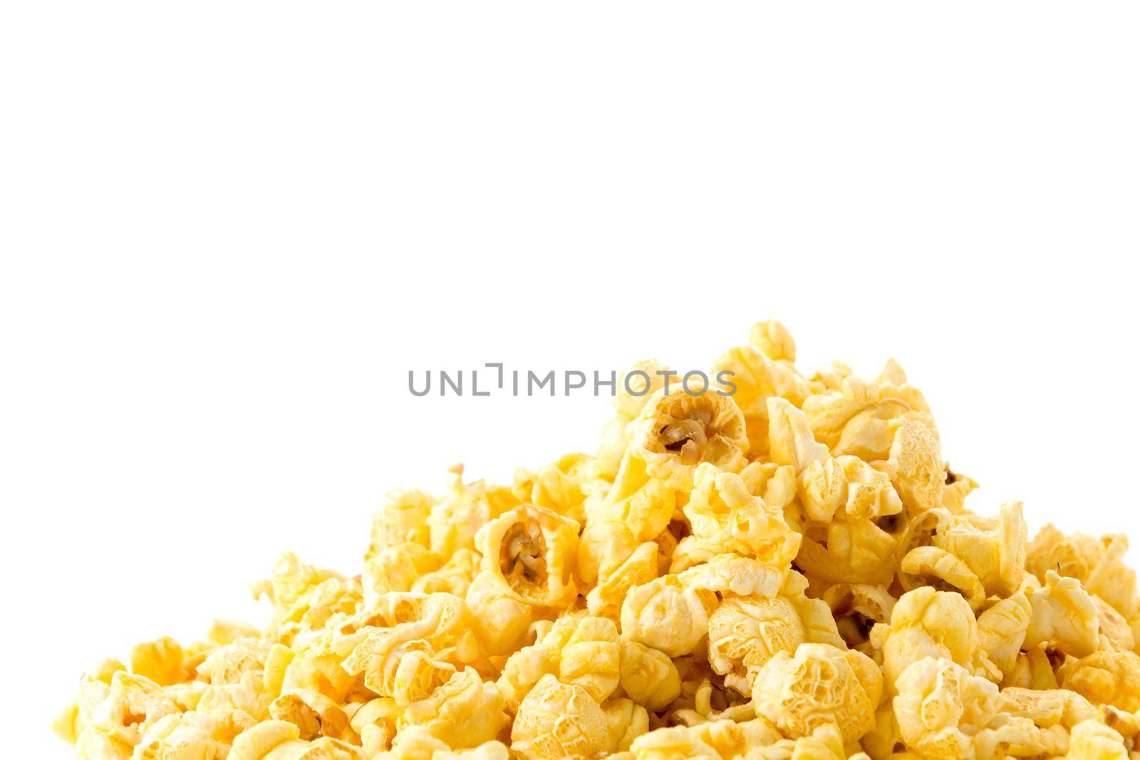 caramel popcorn on white background