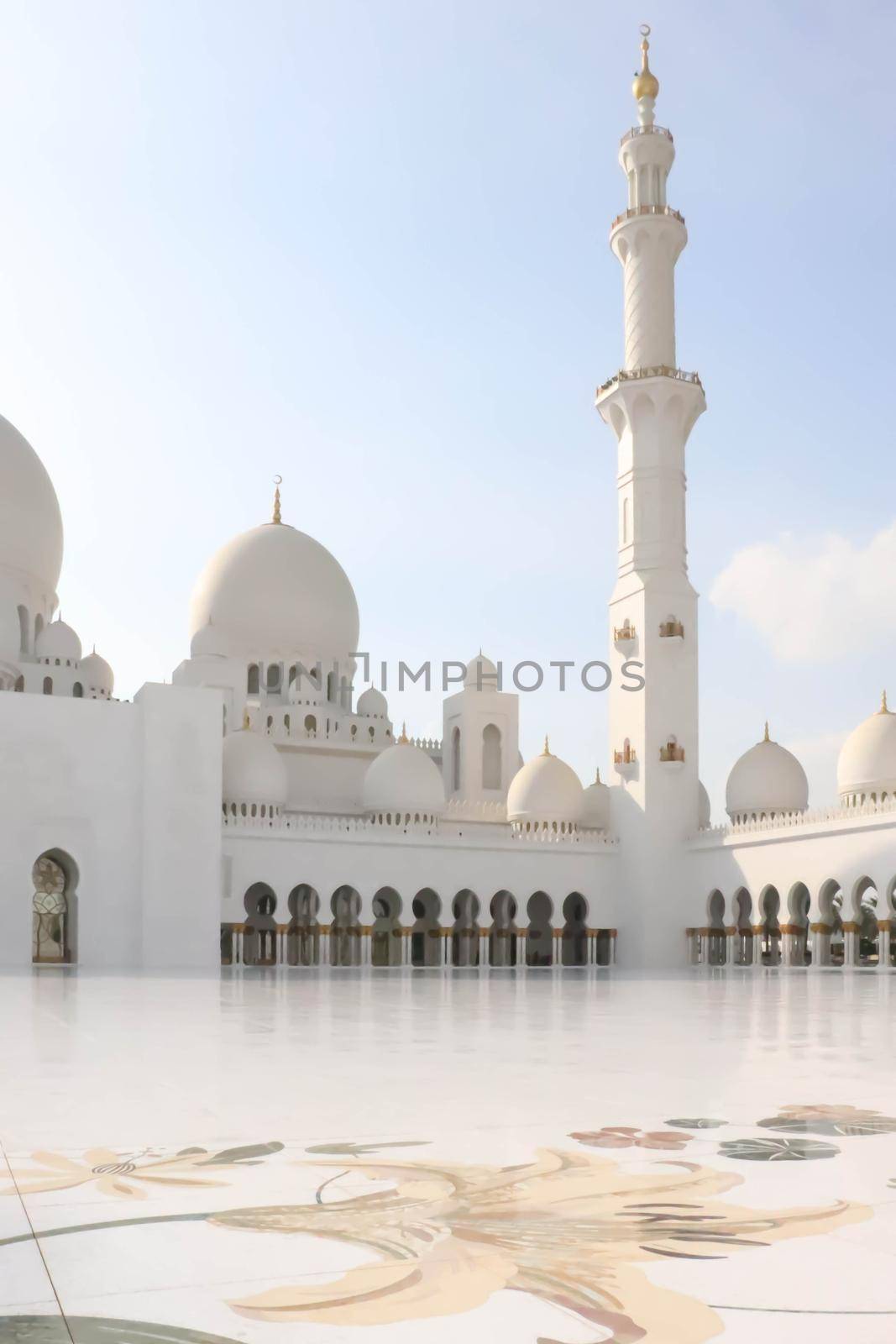 Arabic Sheikh zayed mosque on white background. United arab emirates, middle east. Famous landmark.