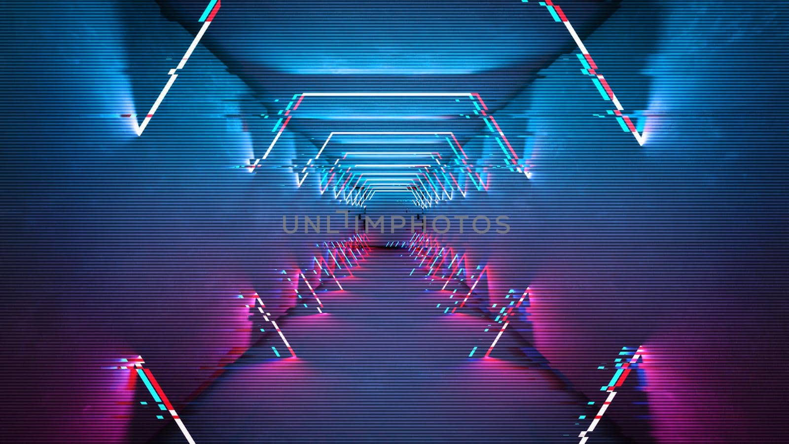 Glitch effect neon lamps design. Geometric trendy minimal design.