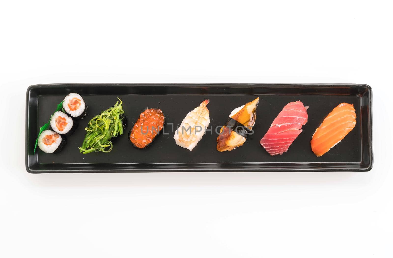 mixed sushi set - japanese food on white background