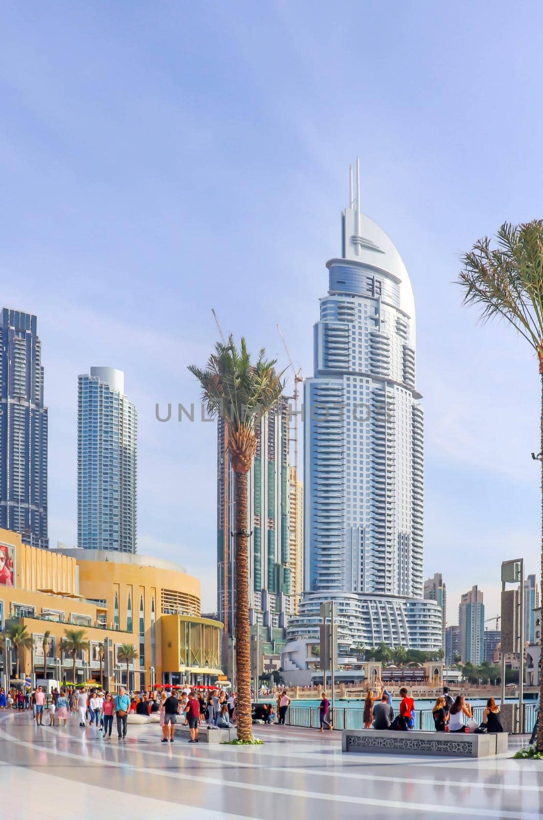 Dubai, UAE December 25 2018 Skyline architecture. City landscape of Dubai. Modern city skyline panoramic sunset view. Uae urban cityscape. by DmytroRazinkov