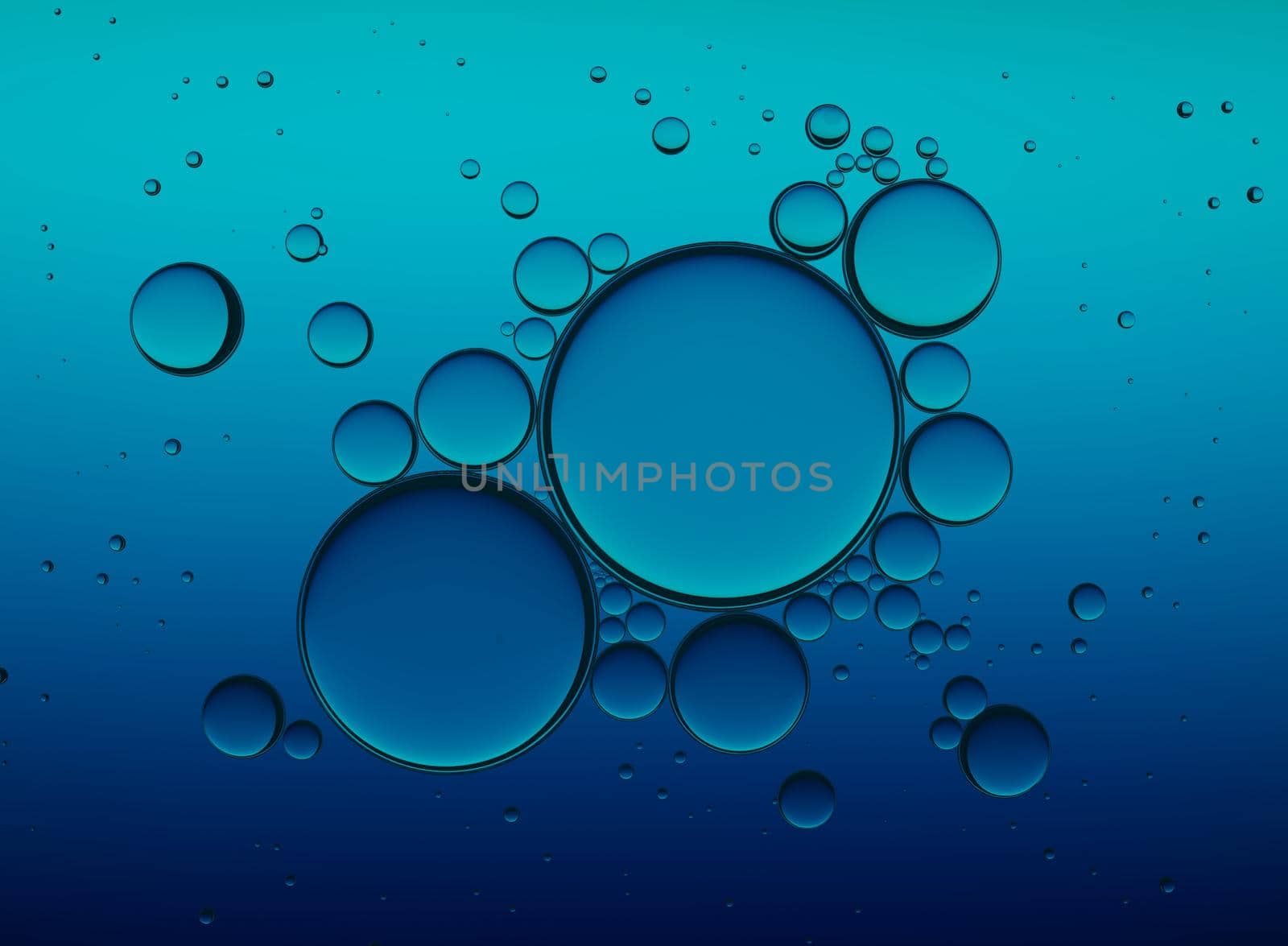 Oil Bubbles Isolated on White Background, Closeup Collagen Emulsion in Water. Illustration. Gold Droplets.