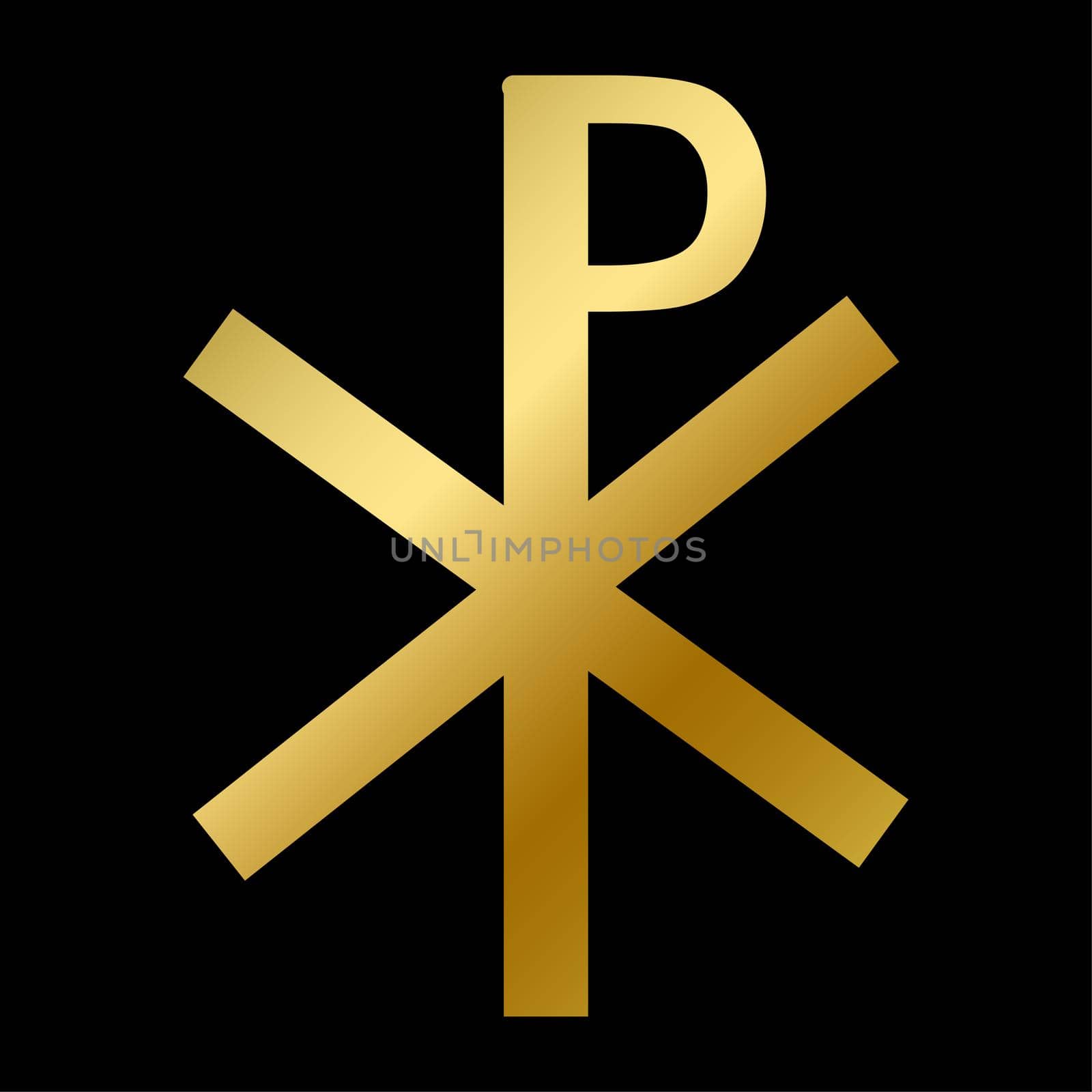 Chi rho symbol isolated. Christianity, catholicism religious golden sign on white background vector design illustration. Gold bible element. Faith and belief concept