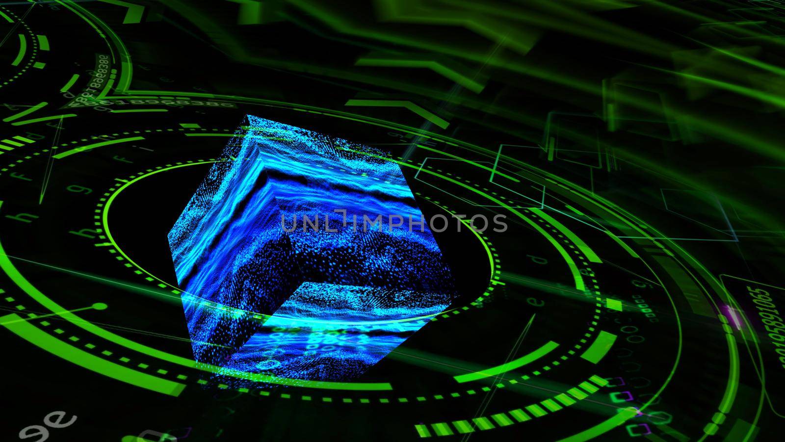 Quantum futuristic technology computer green ring with digital cube reflection by Darkfox