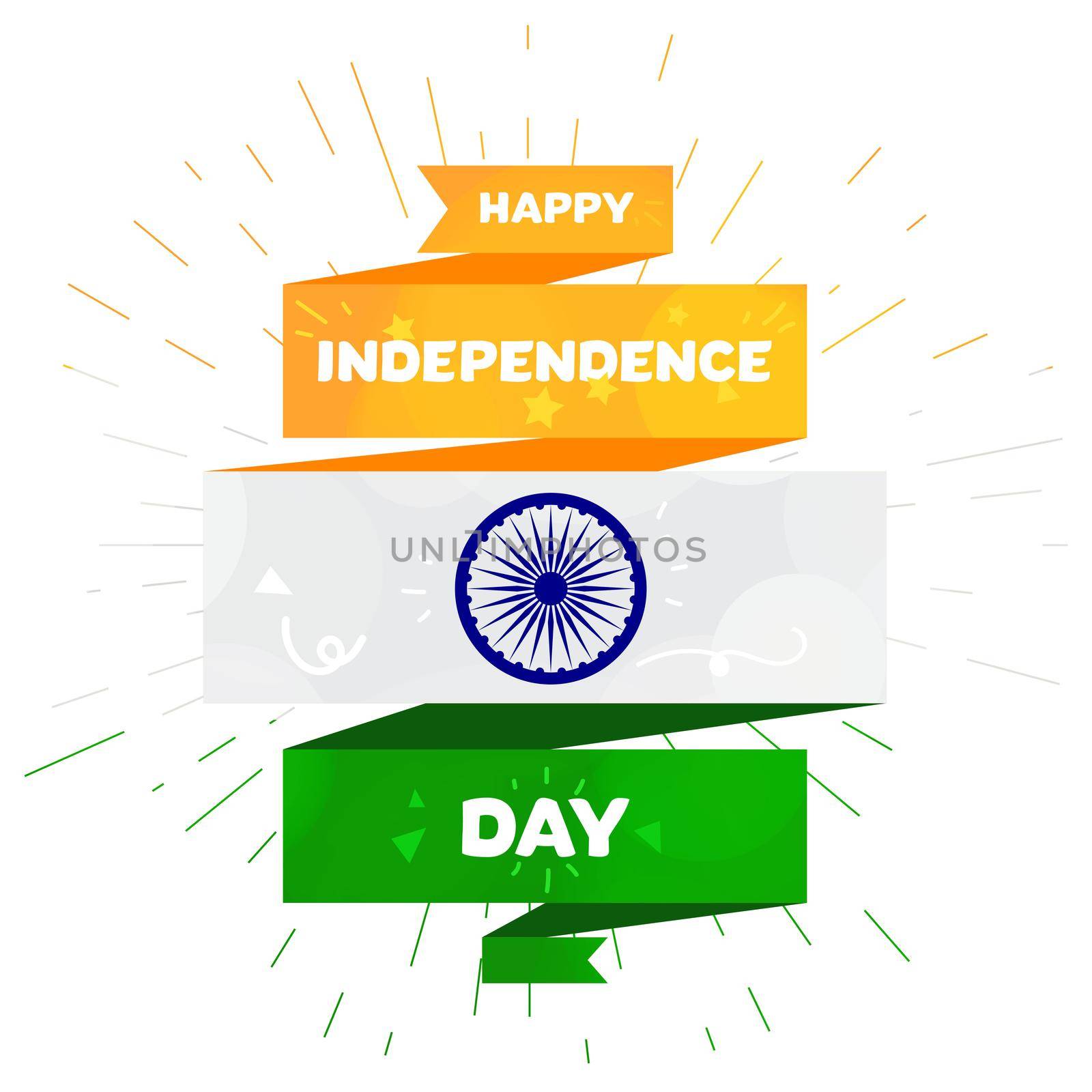 Happy Independence day India Greeting Template with Ashoka wheel. 15th of august. Design elements for print, card, banner, celebration. Vector